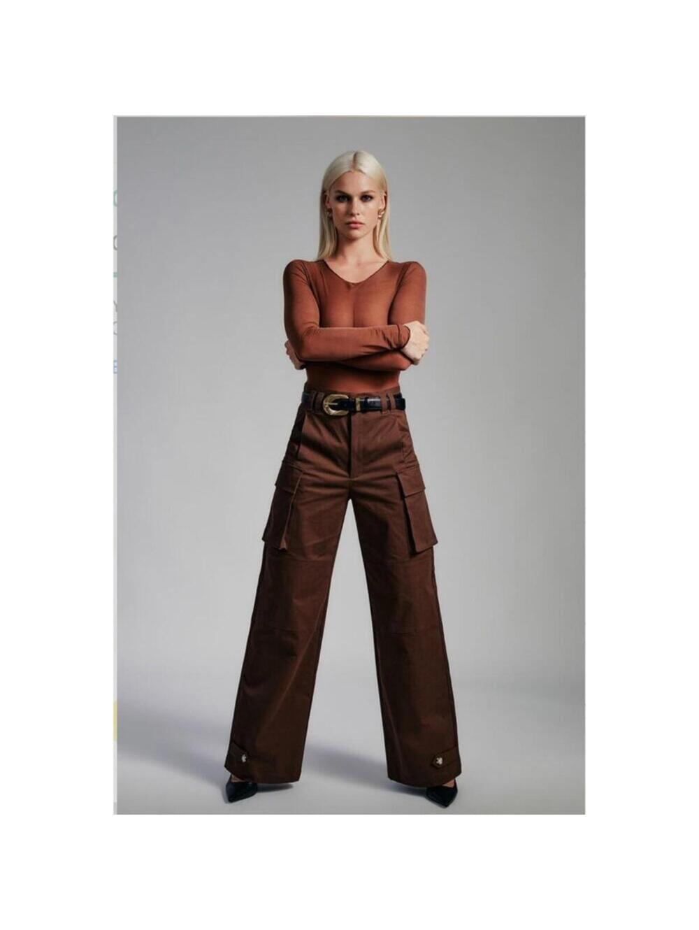 Revolve Bardot Tybi Cotton Cargo Wide Cargo Leg Pant in Brown; Women's 32